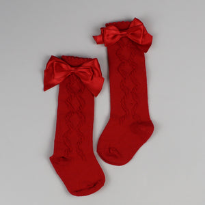 baby girls high knee red socks with ribbon bow pex grazia