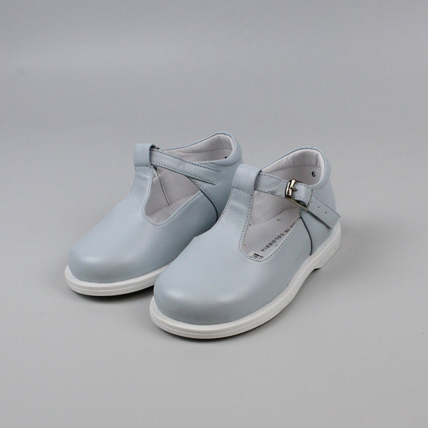 Baby Boys Blue Leather T Bar Shoe With White Sole