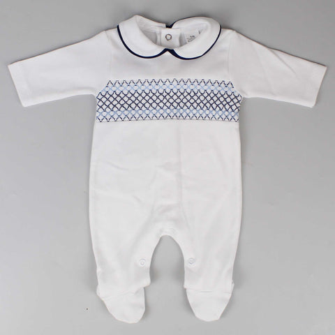 baby boy all in one sleepsuit with smocking 
