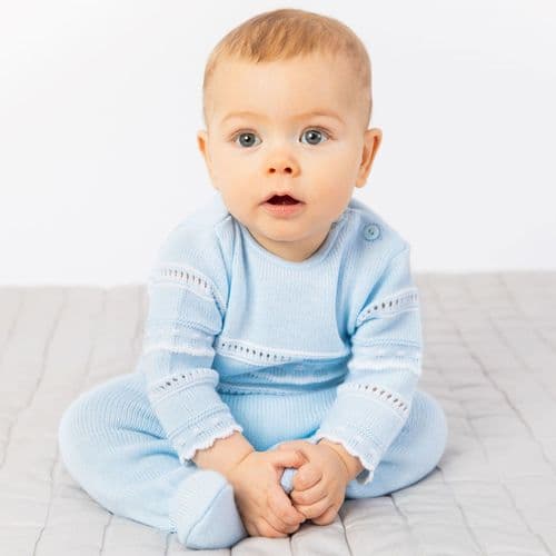 baby boys blue knitted outfit
