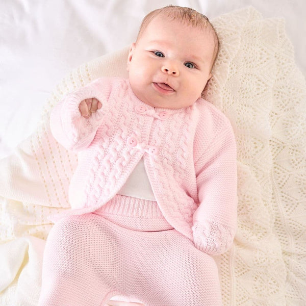 baby girls knitted cardigan and trousers outfit