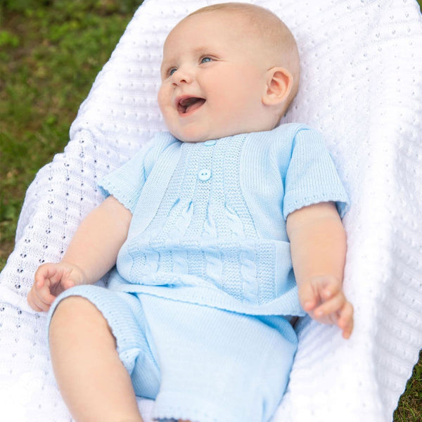 baby boys knitted shorts and shirt outfit