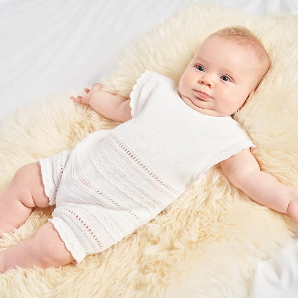 baby girls knitted white and pink romper