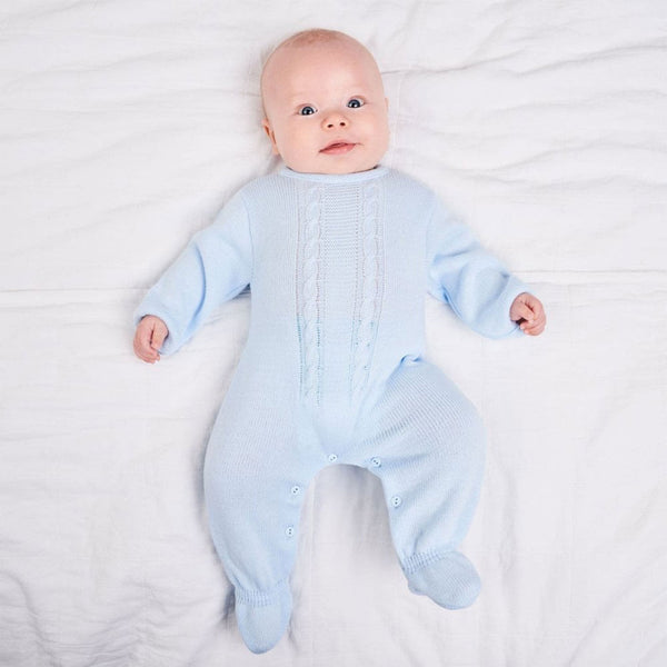 baby boys long all in one blue knitted