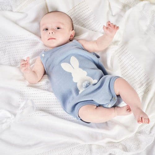 baby boys knitted blue easter outfit dusky romper