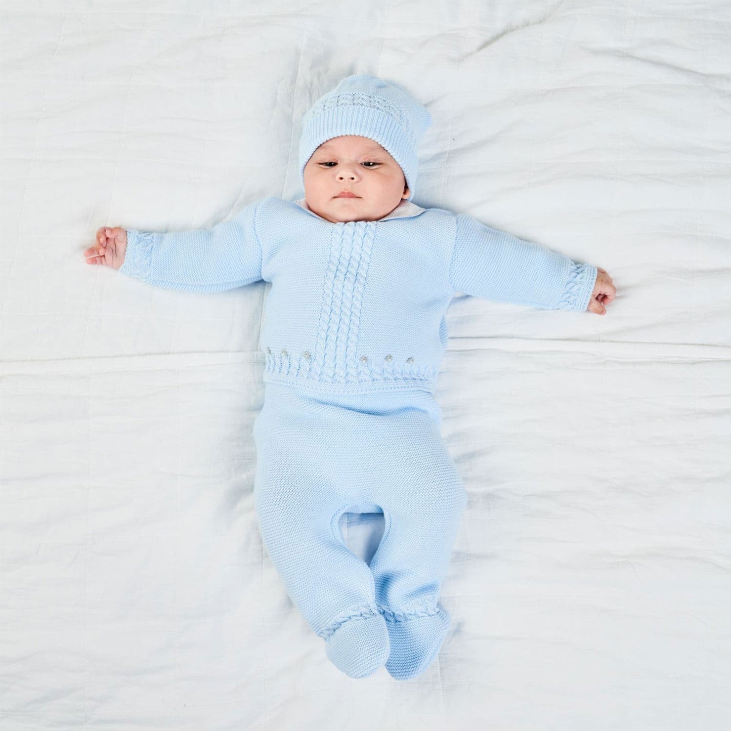 baby boys 3 piece knitted blue outfit