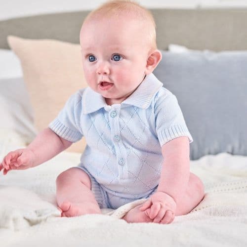 Baby Boy Diamond Knitted Romper Blue