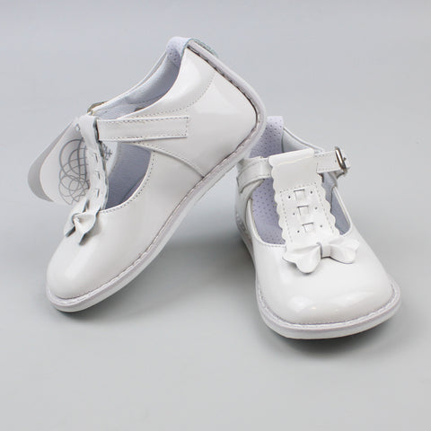 baby girls patent white shoes with bow
