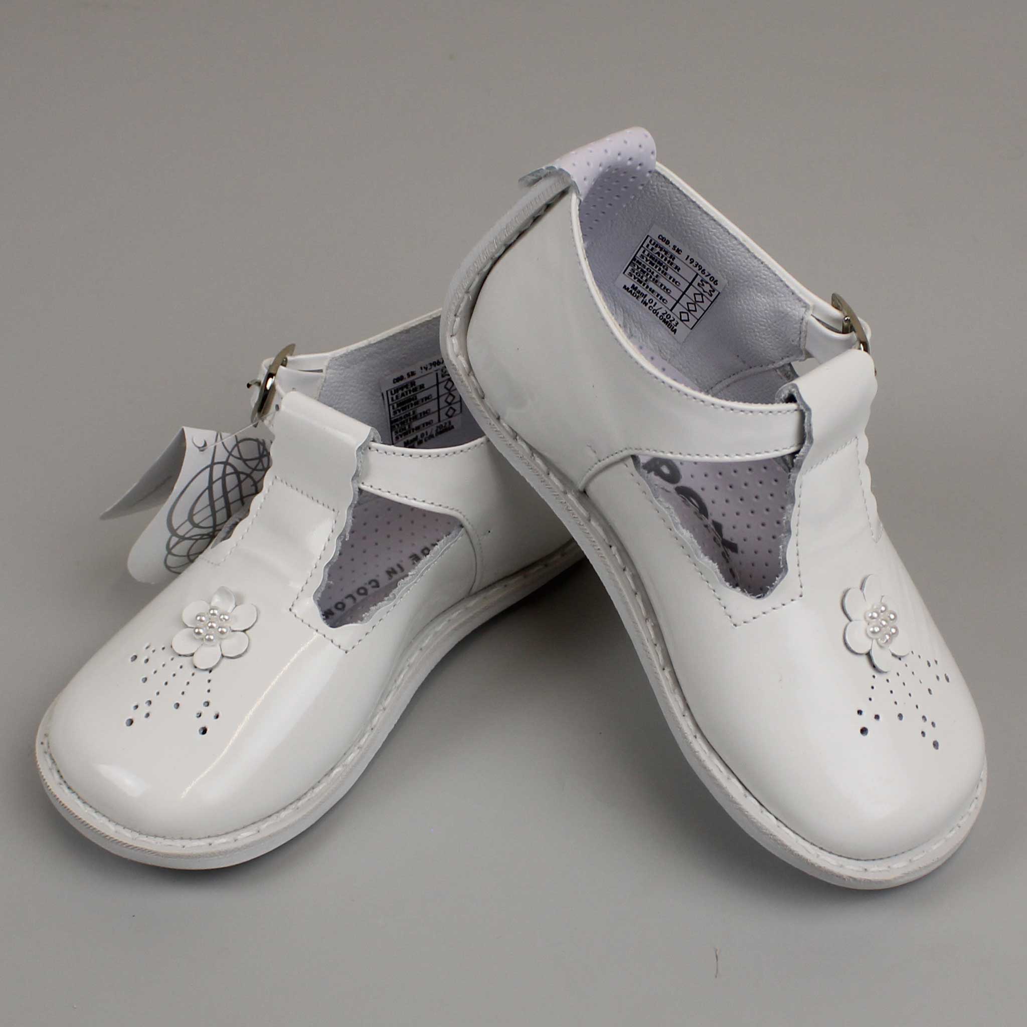 baby girls white flowers hard sole leather shoes