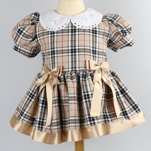 baby girls beige tartan spanish style dress