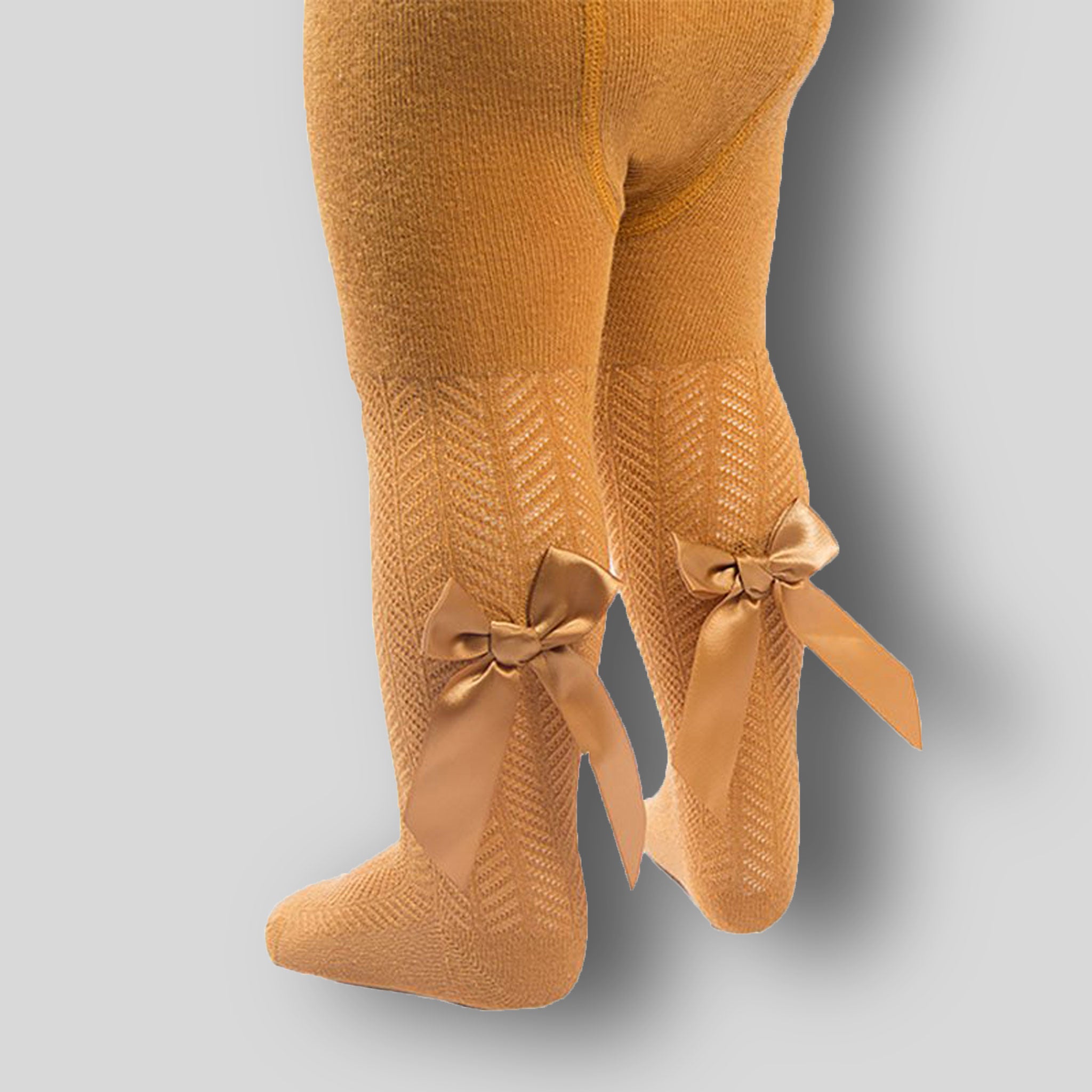 Baby Girls Mustard Tights with Satin Bow
