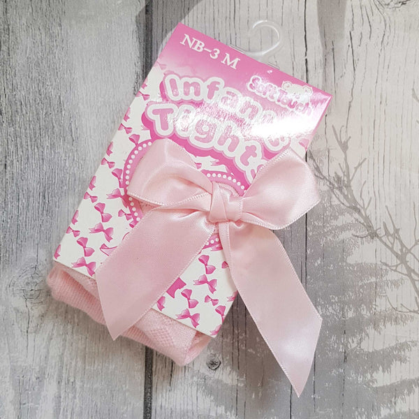 Baby Girls Pink Tights with Satin Bow