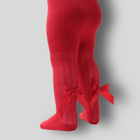 baby girl red tights with long red bow to back