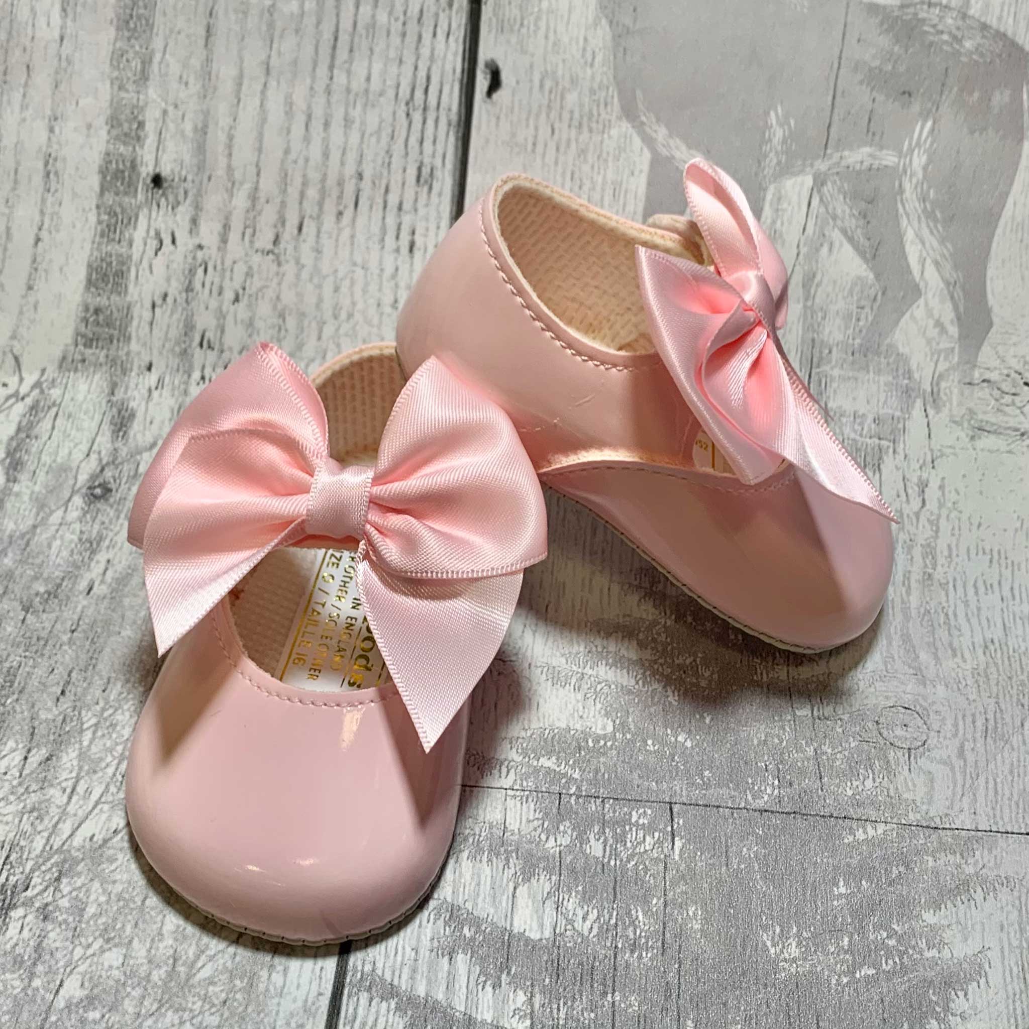 Baby Girl Shoes with Satin Ribbon Bow Pink