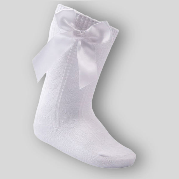 baby girls white socks knee high with bow