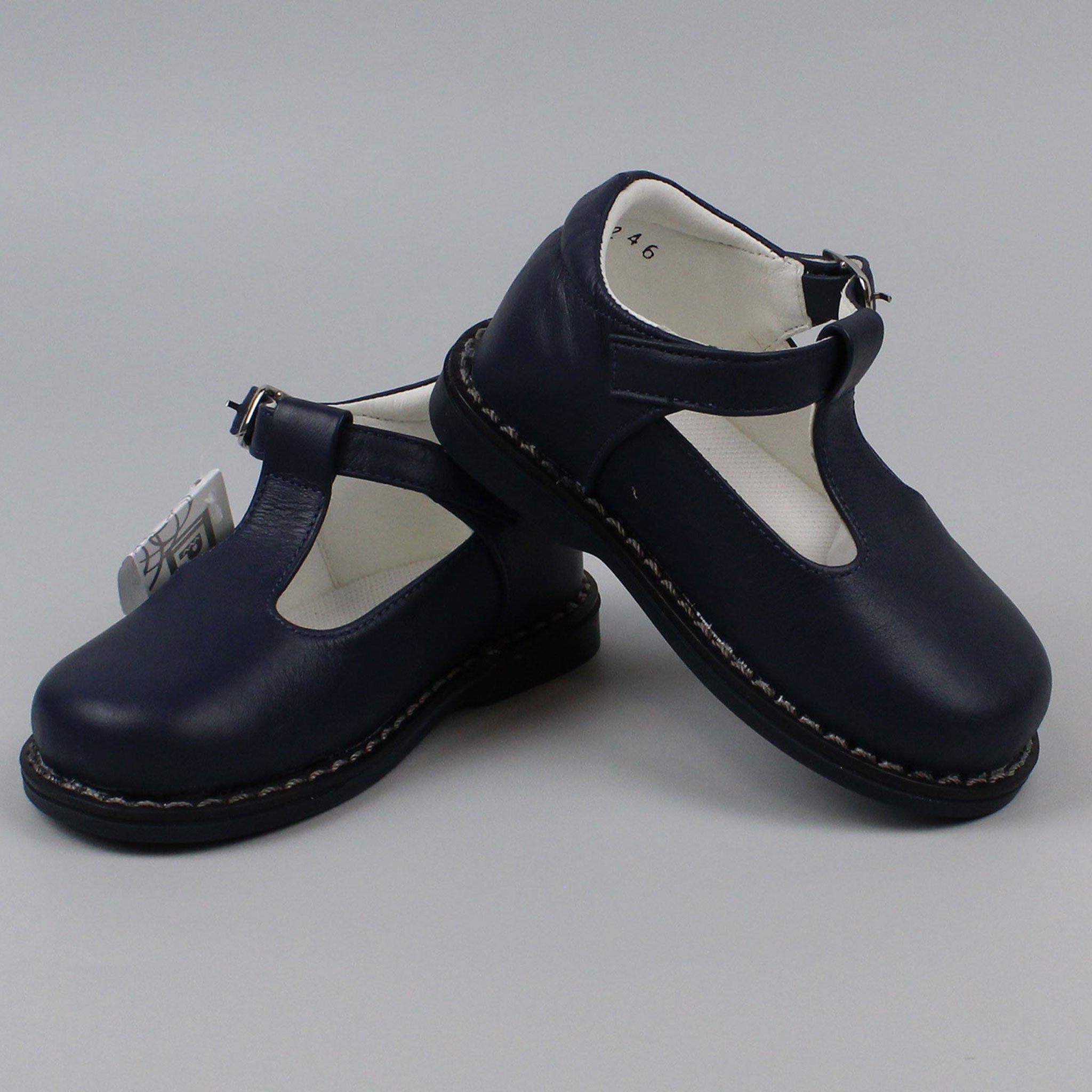 Baby Boys Navy Leather T Bar Shoe