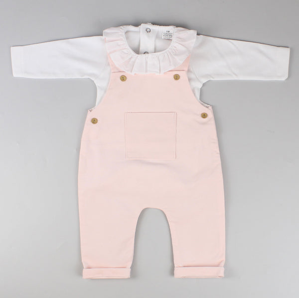baby girls baby pink corduroy dungarees with cotton white shirt