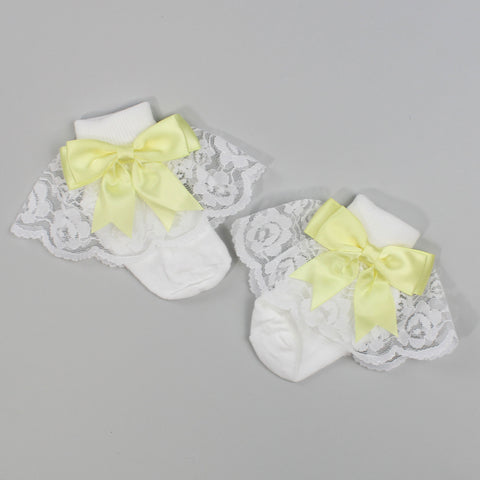 baby girl socks frilly with yellow bows