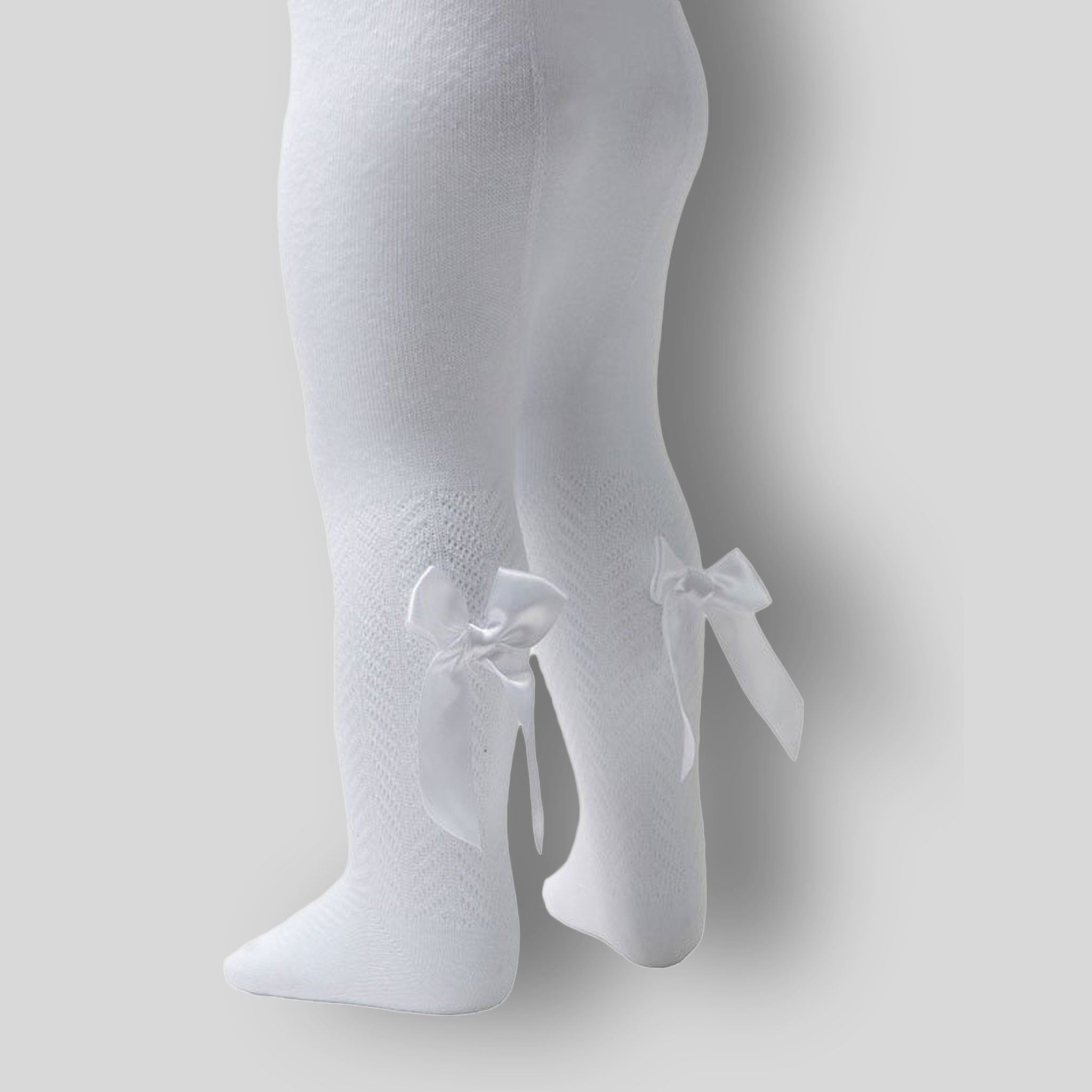 Baby Girls White Tights with Satin Bow