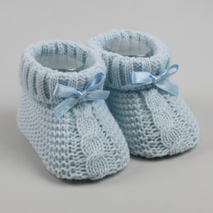 baby boys blue newborn to six month knitted booties