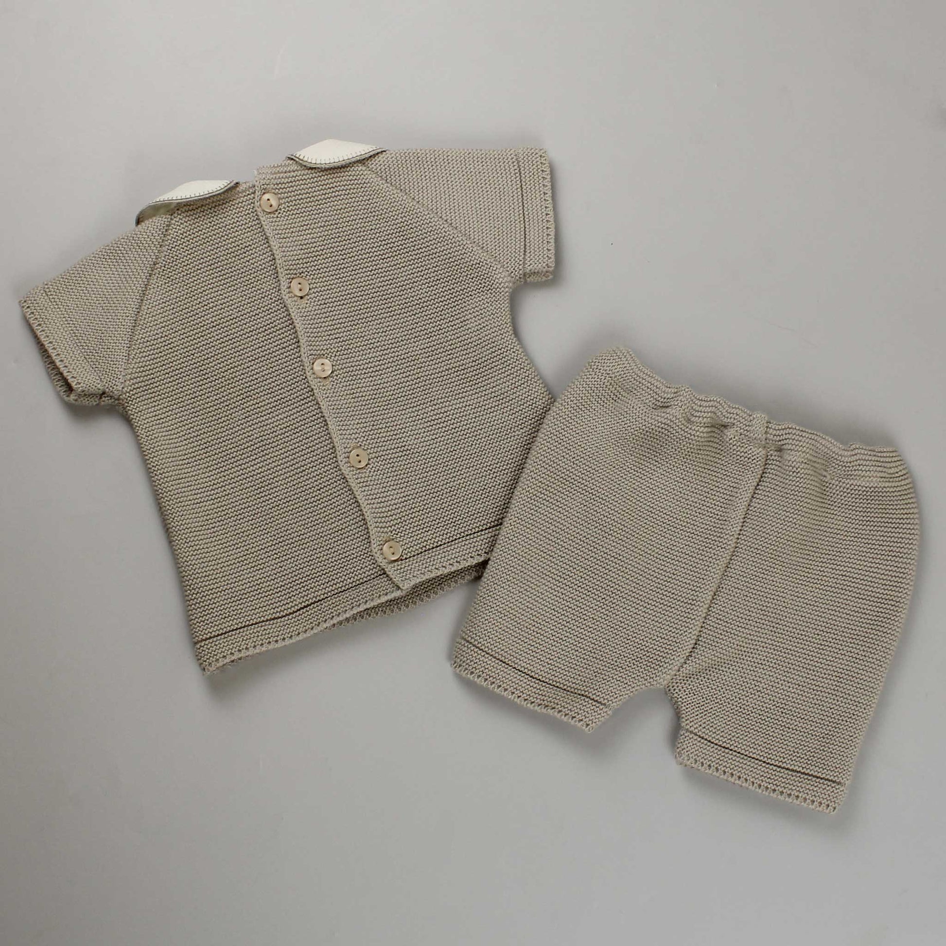 high quality knitted beige baby outfit