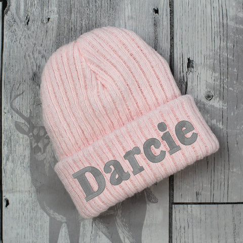Personalised Baby Beanie Hat- Pastel Pink