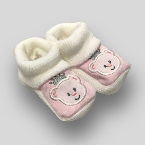 Girls Booties - with embroidered bear - Newborn to 6 months