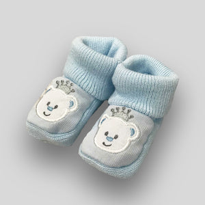 Blue Booties - with embroidered bear
