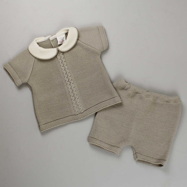 beige affordable knitted outfit shorts and shirt 