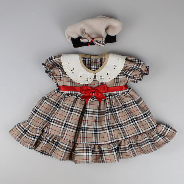 beige tartan dress cape and hat