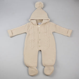 baby beige all in one knitted pram suit