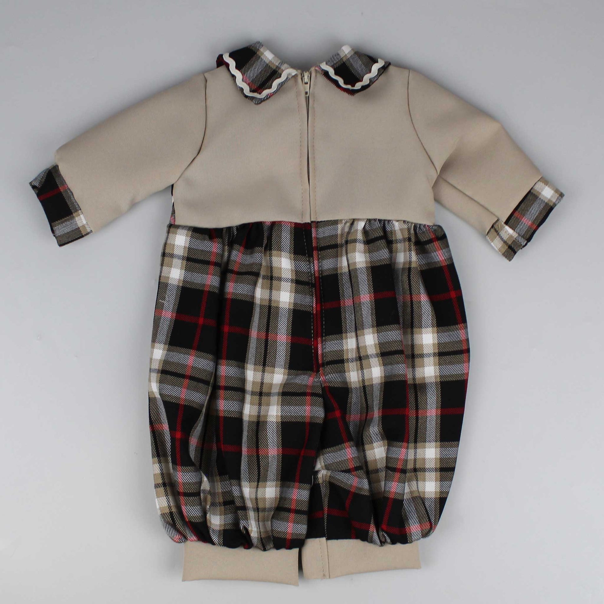 baby unisex romper beige tartan