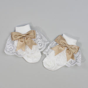 baby girl socks camel bows and lace frills