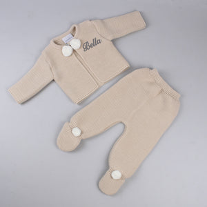 baby unisex beige knitted personalised outfit