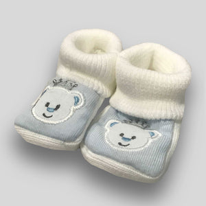 White Blue Booties - with embroidered bear