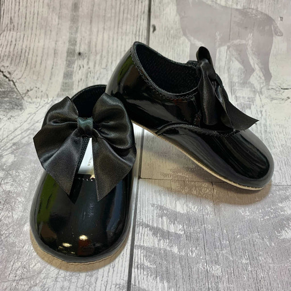 girls black satin ribbon diamante shoes