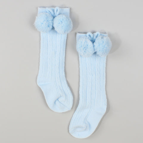 baby boys blue high knee pom pom socks