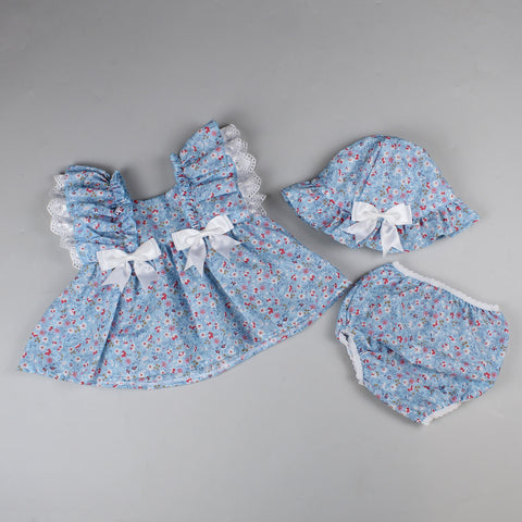 baby girls blue summer dress hat and knickers