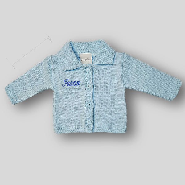 personalised baby cardigan blue