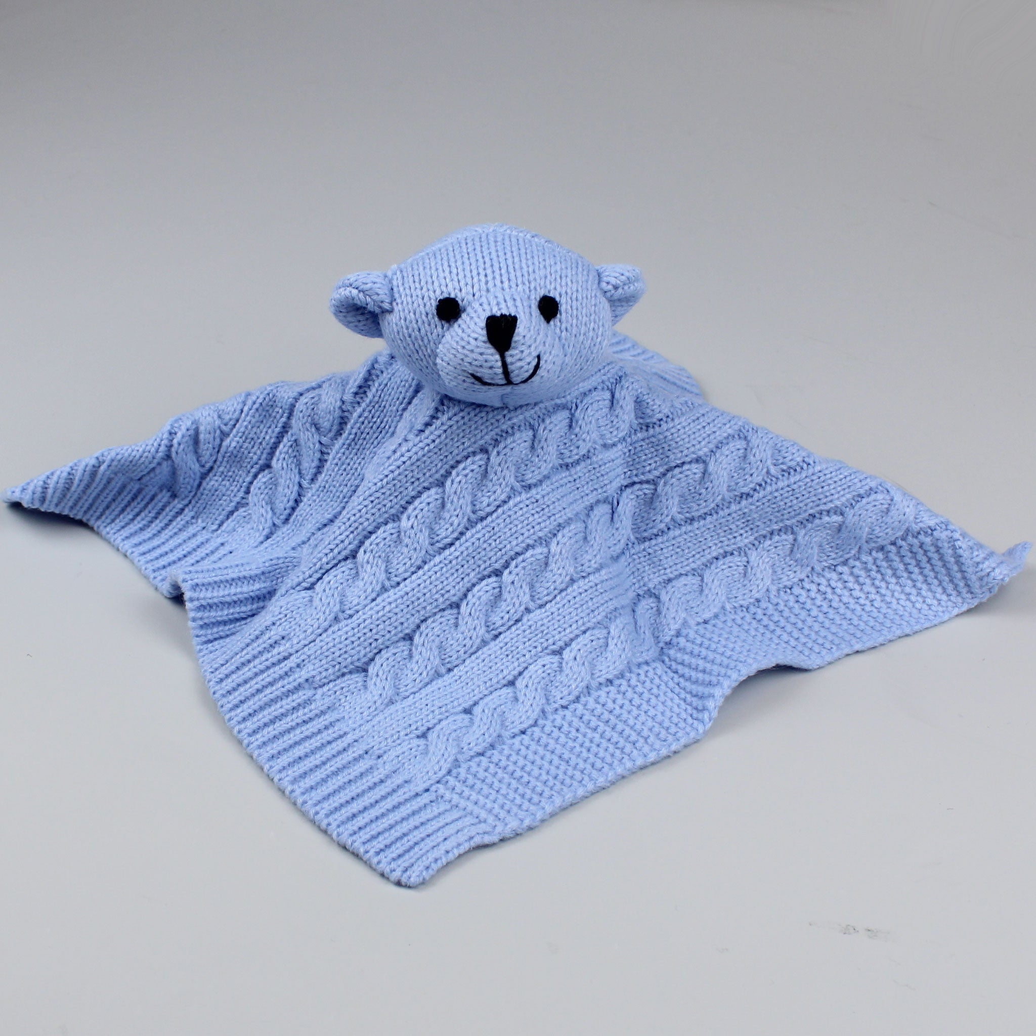 blue knitted comforter bear