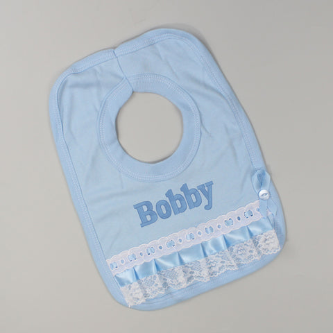 CUSTOM Name Embroidered Reversible Bib - French Blue Toile - Pretty bib,  Baby Girl Bib , Drool bib, 100 % Cotton