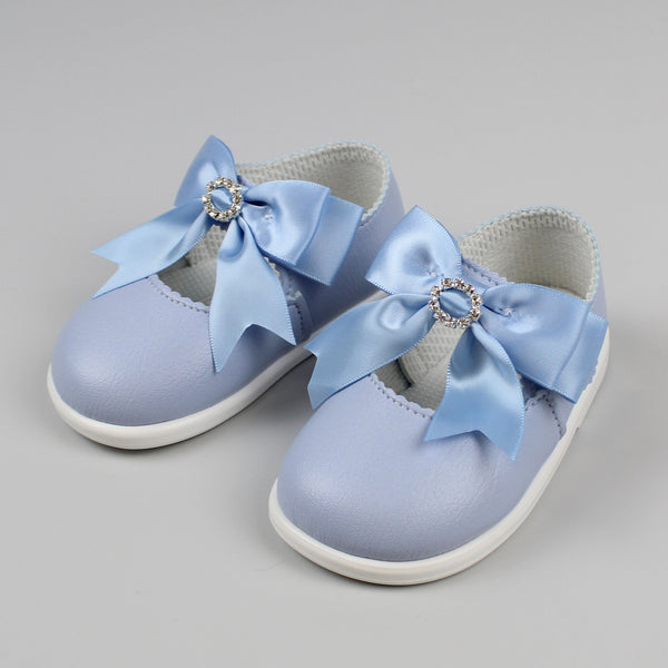 baby girls blue bow diamante shoes