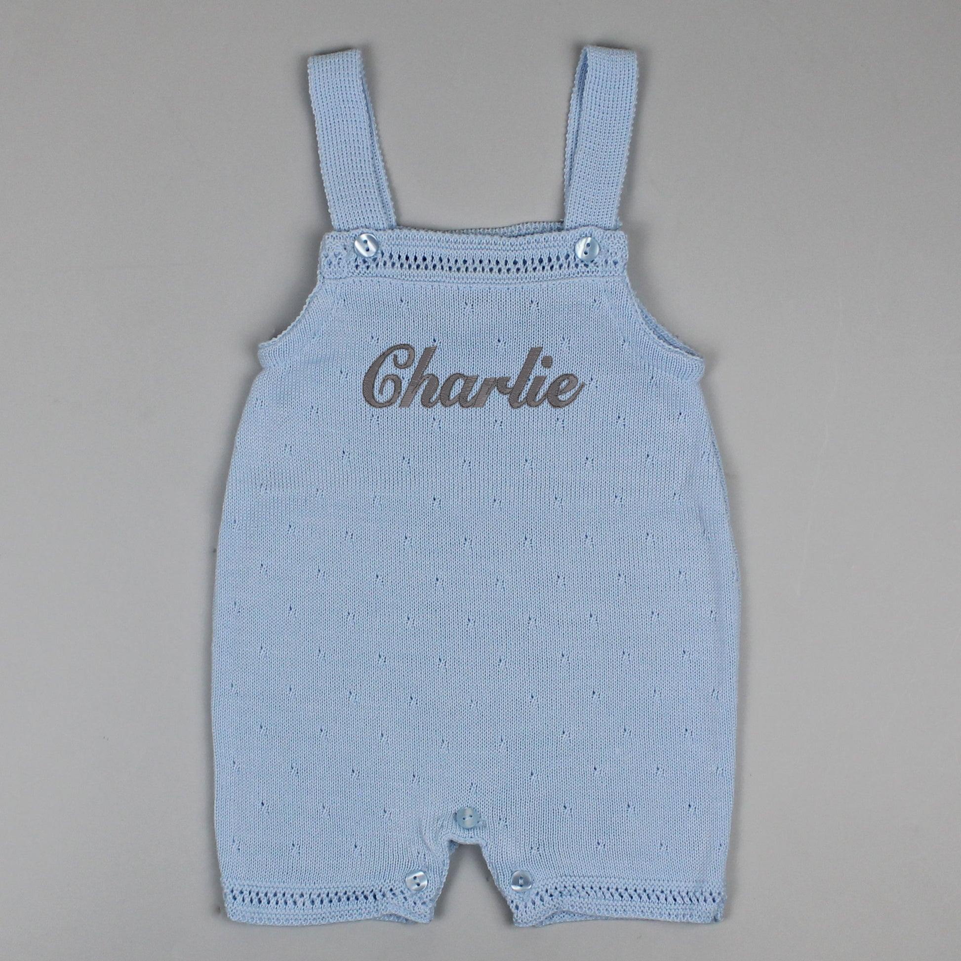 baby boys custom knitted dungarees blue