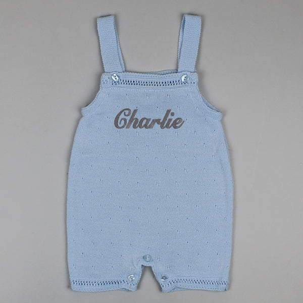 baby boys custom knitted dungarees blue