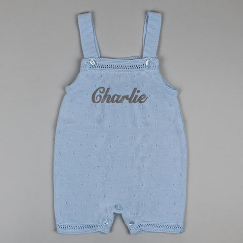 baby boys custom knitted dungarees blue