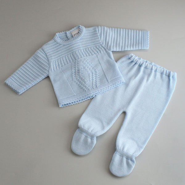 baby boys two piece knitted outfit