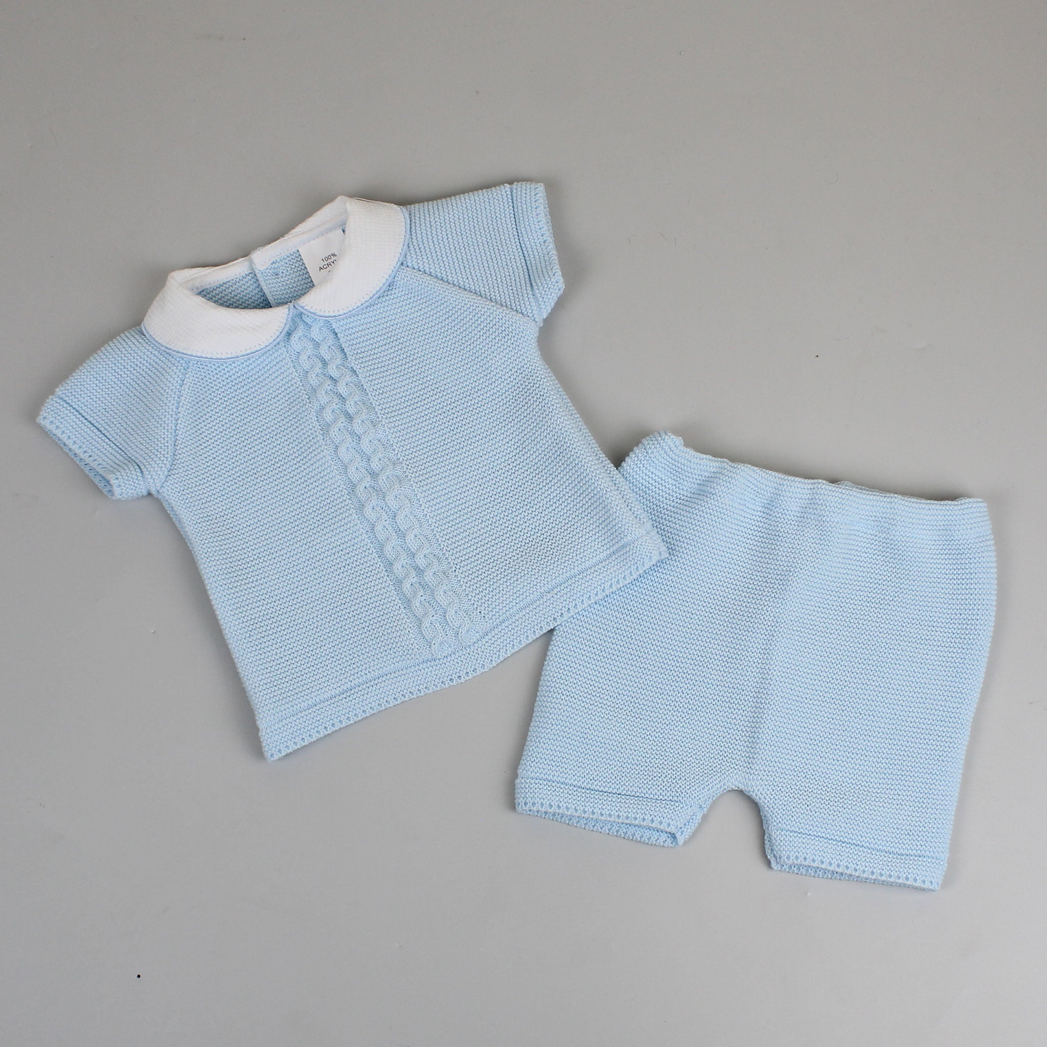 baby boys affordable knitted spanish style outfit in blue