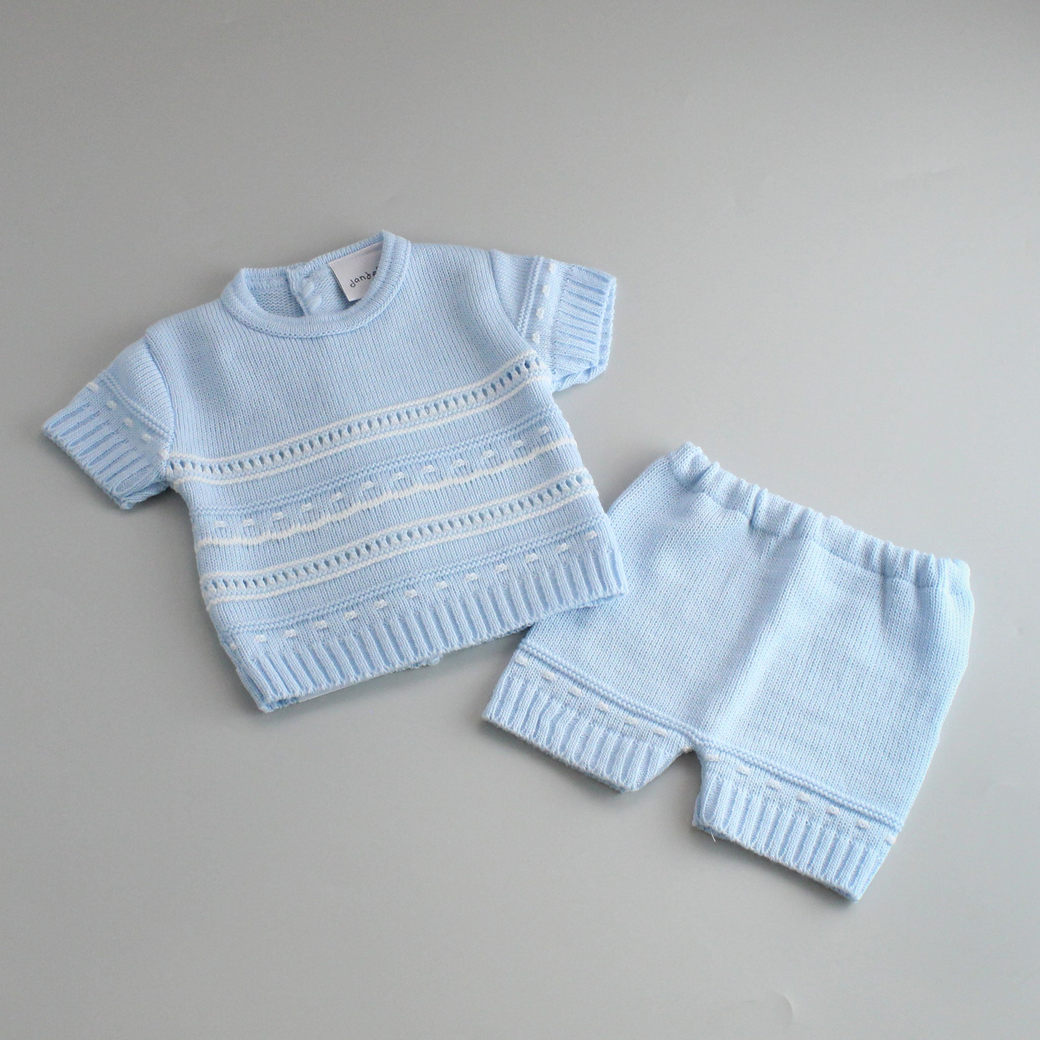 baby boy knitwear knitted top and shorts jam pants blue