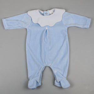blue velour baby sleepsuit with collar