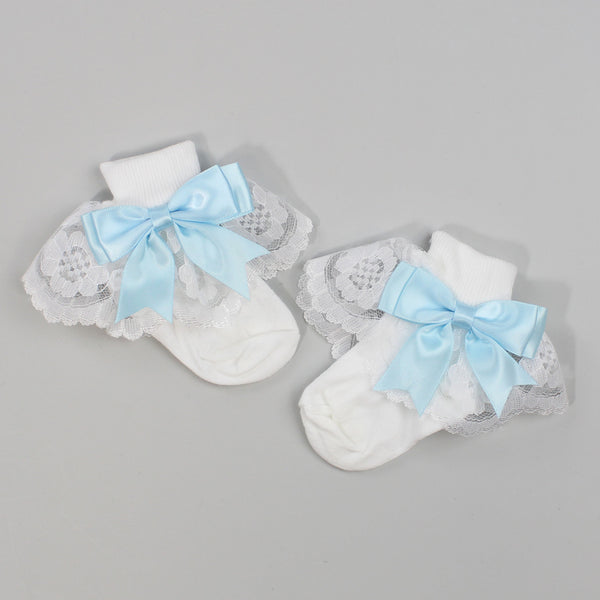 baby girl socks blue satin bows fancy